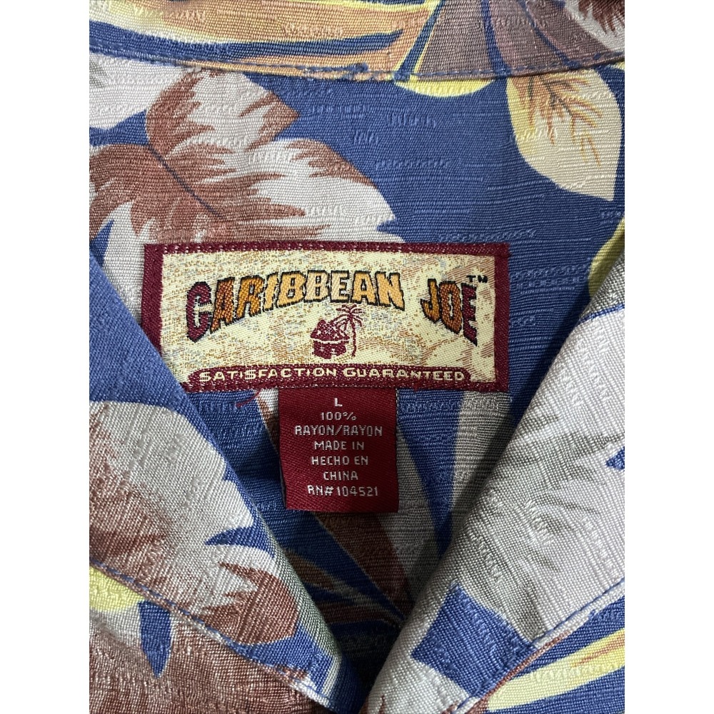 Caribbean Joe Hawaiian Shirt Mens Large Blue Excellent Tropical Palm Rayon Camp - Picture 3 of 10